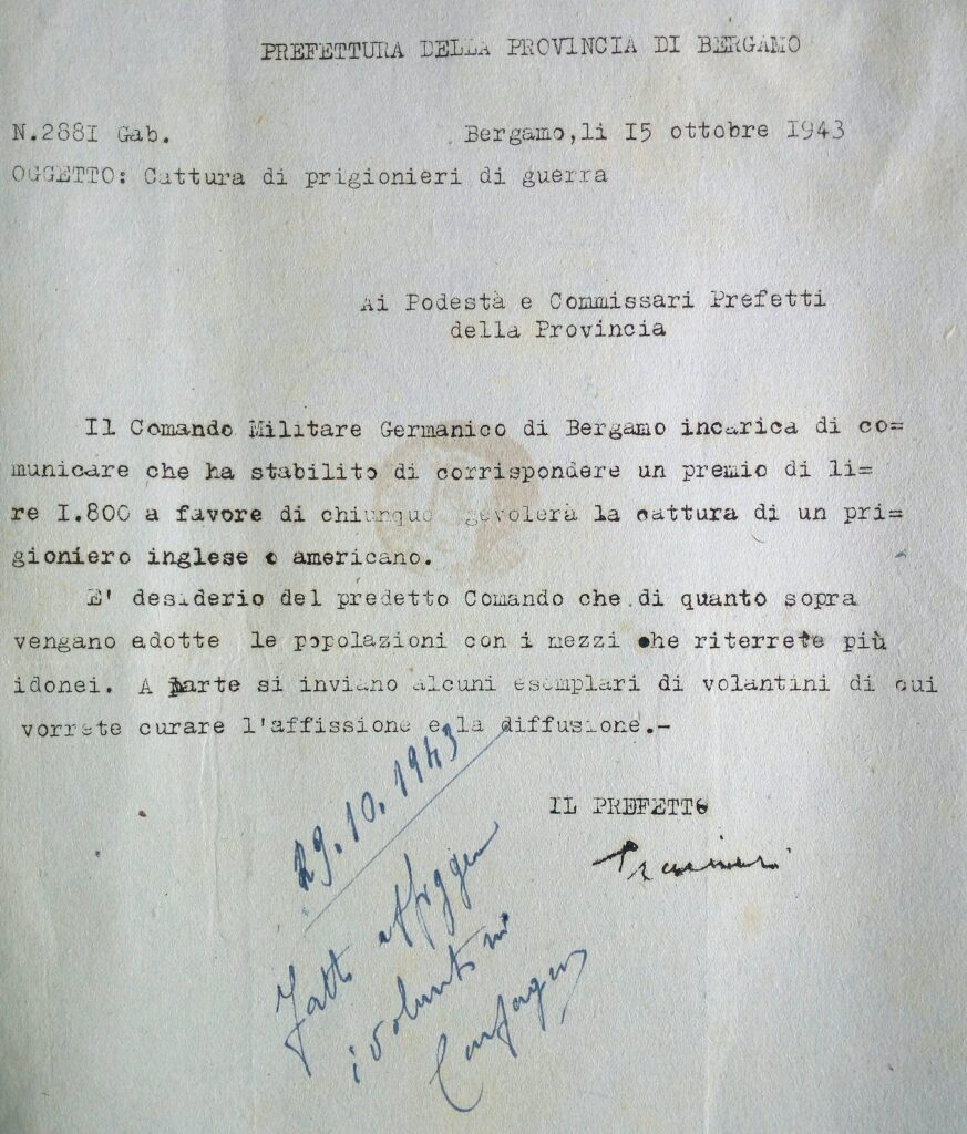 1943-10-15 Premio di 1800 lire per cattura prigionieri alleati